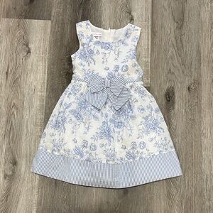 Bonnie Jean Blue and White Floral Dress with Bow